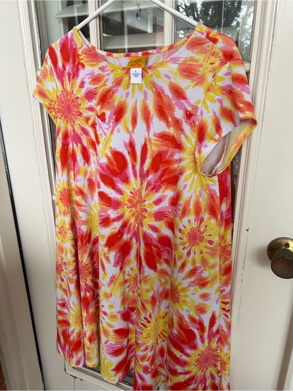 Ruby Rd. Yellow & Pink Tie-Dye Floral Swing Dress